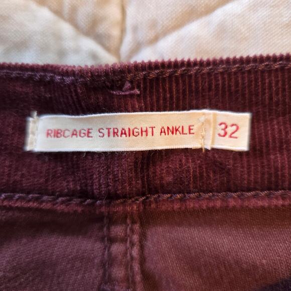 Levi's Rib Cage Straight Ankle Corduroy Pants Women's 32 Red Casual Festival - Picture 7 of 9